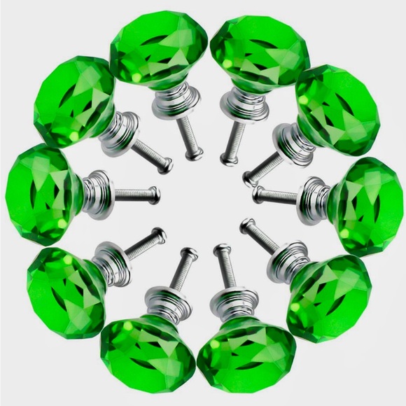 Knobs - Green Crystal Glass Cabinet Closet Door Vanity Drawer Knobs Handles - Picture 1 of 7